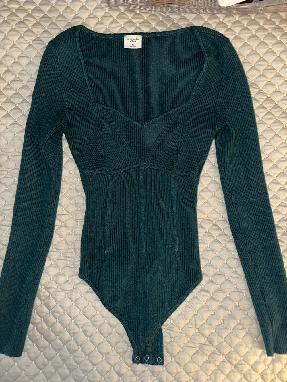 Abercrombie & Fitch Teal Ribbed Long-Sleeve Sweetheart Bodysuit